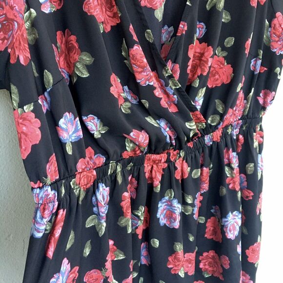 Torrid Babydoll Top Womens 1X 14/16 Black Floral V Neck Surplice Romantic Witchy - Picture 5 of 12